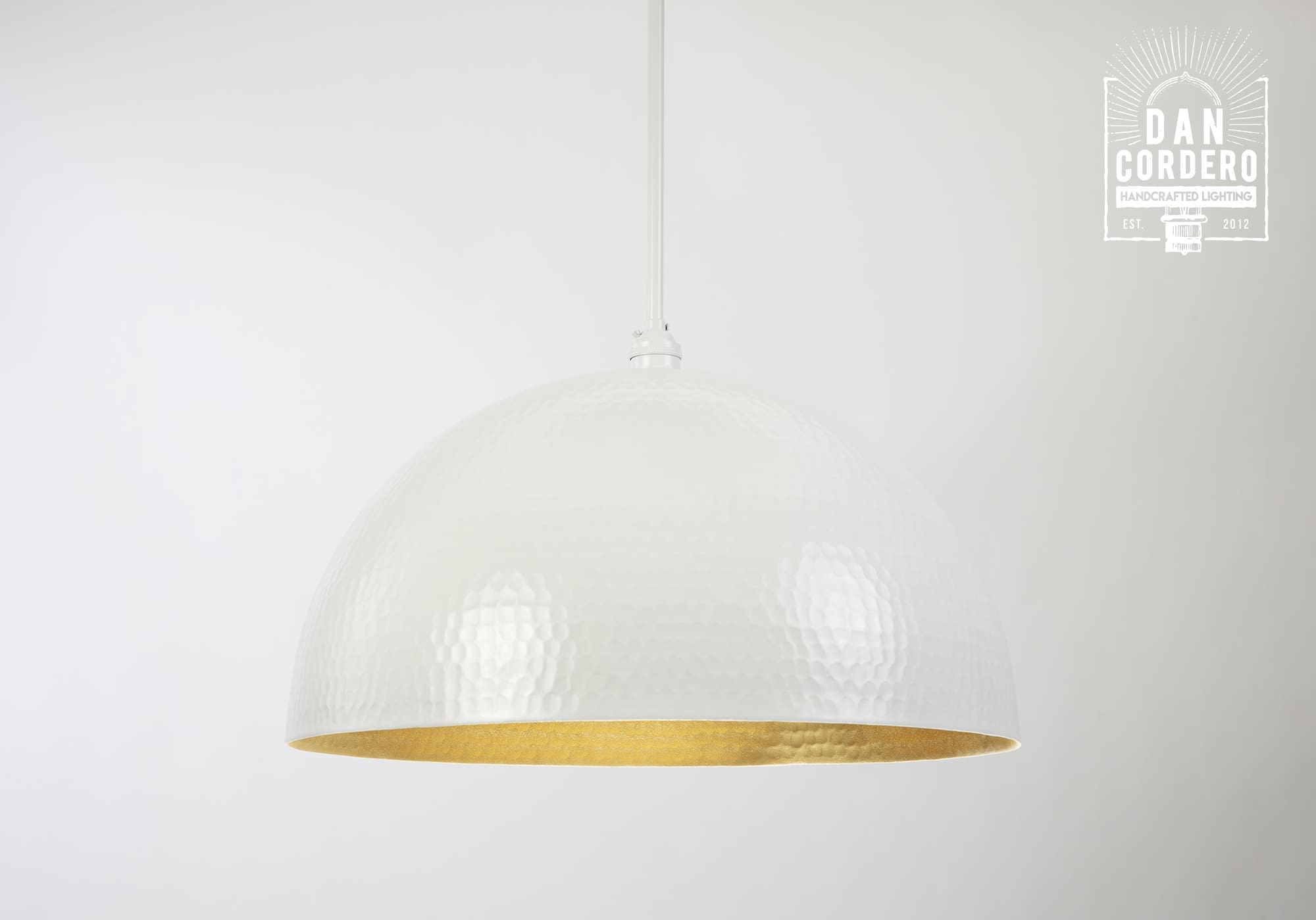 White Hammered Dome Pendant Light