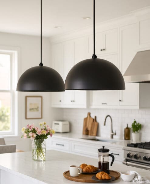 Alternative view of Smooth Flat Black Dome Pendant Light Fixture