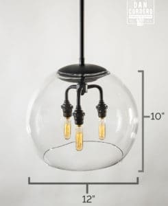 Dimensions of the 12" Glass Globe Pendant Light Fixture