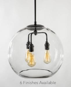 16" Glass Globe Pendant Light Fixture Featuring the Edison Bulb