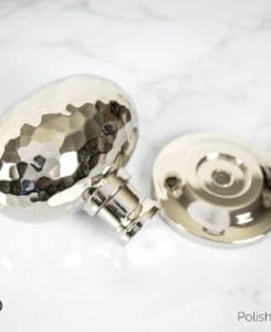 Hammered Door Knob is the ultimate in door “jewelry” with the added benefit of handsome durability for high traffic areas and usage. A combination of strength and beauty, the solid brass hand Hammered Selwyn Door Knob