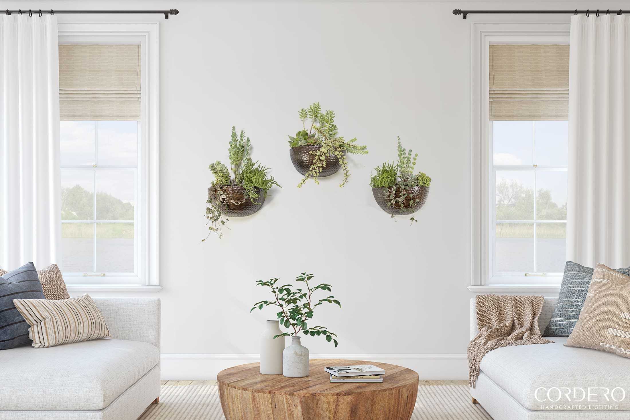 Cordero Handcrafted Lighting, Hammered Wood Wall Planter