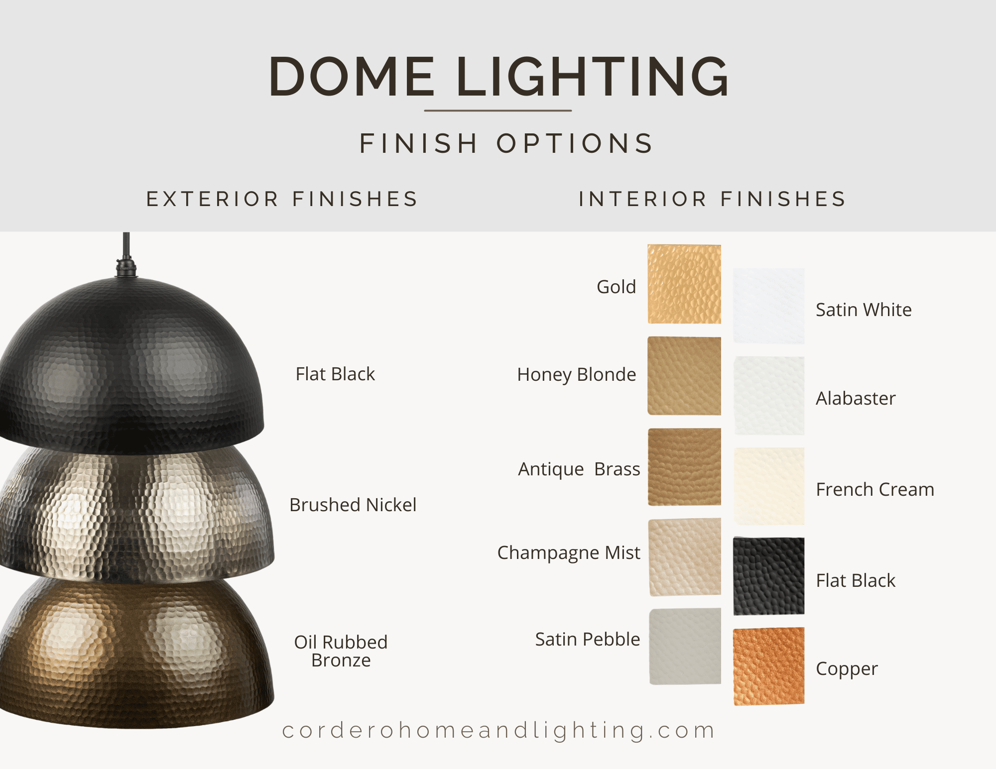 Cordero Home & Lighting, Dome Lighting Finishes