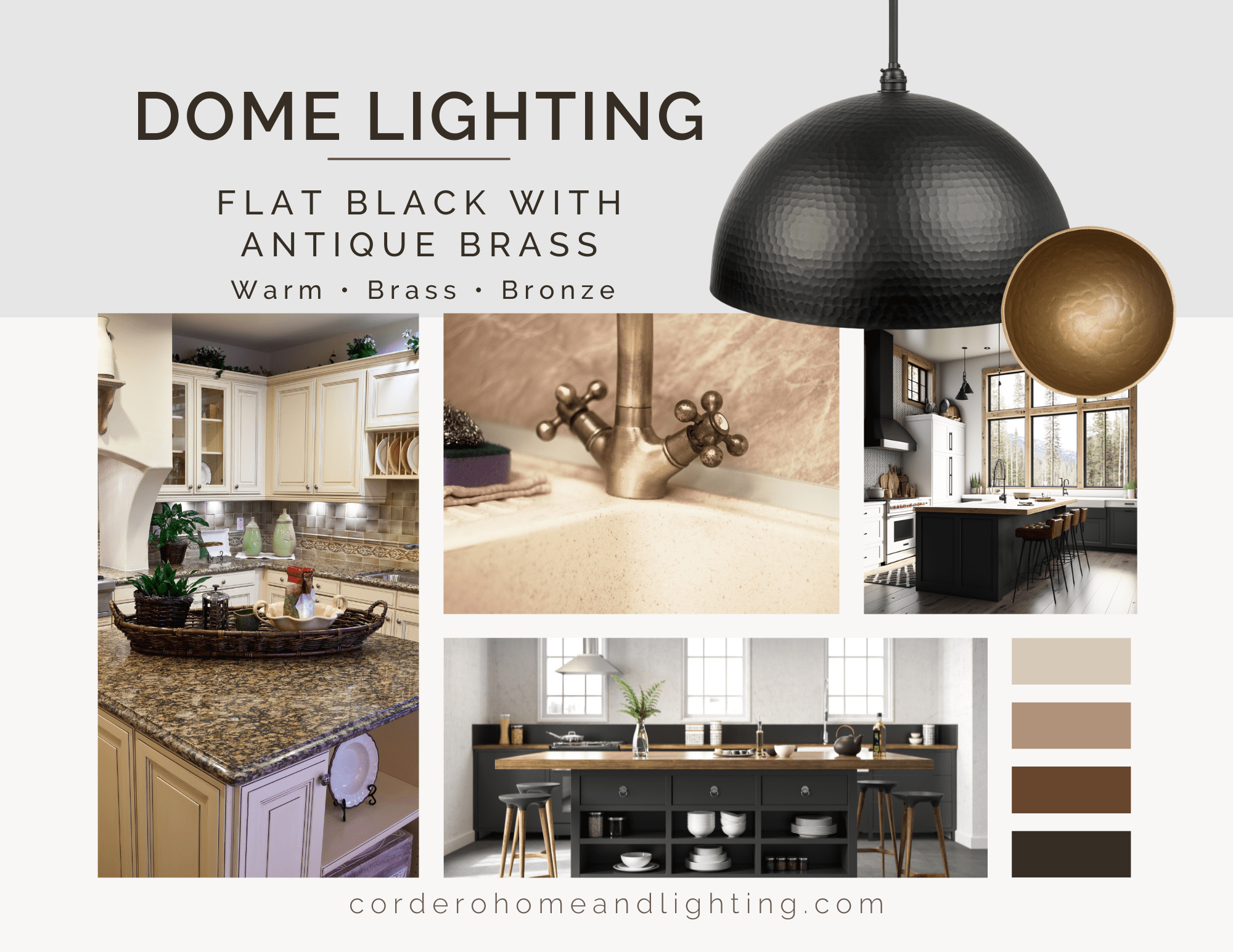 Cordero Home & Lighting Dome Light Finishes, Flat Black