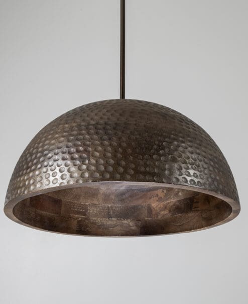 Jacobean Wood Hammered Dome Light