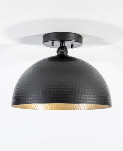Black Hammered Dome Flush Mount Light