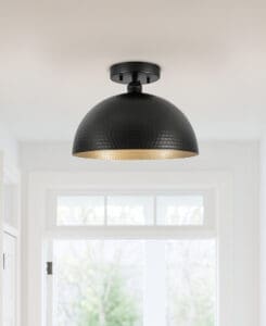 Black Hammered Dome Flush Mount Light
